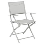[Obrázek: Zahradní kovová židle MODULA světle šedá, stříbrné područky